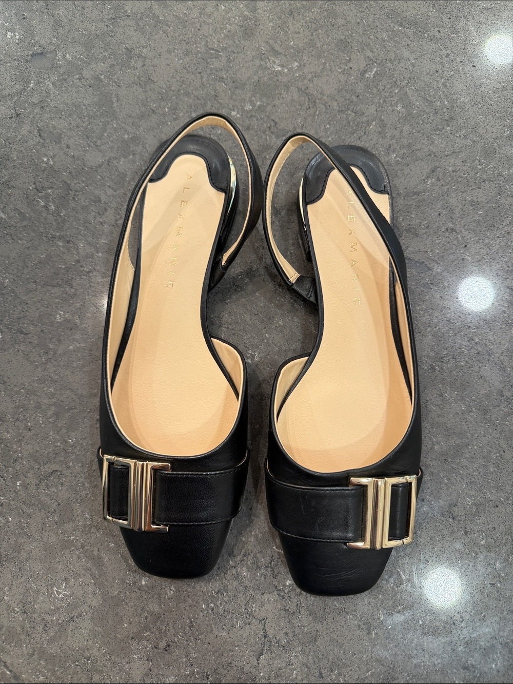 Alex Marie Black Slingback Flats with Gold Buckle Accent Sz 7.5 NWT